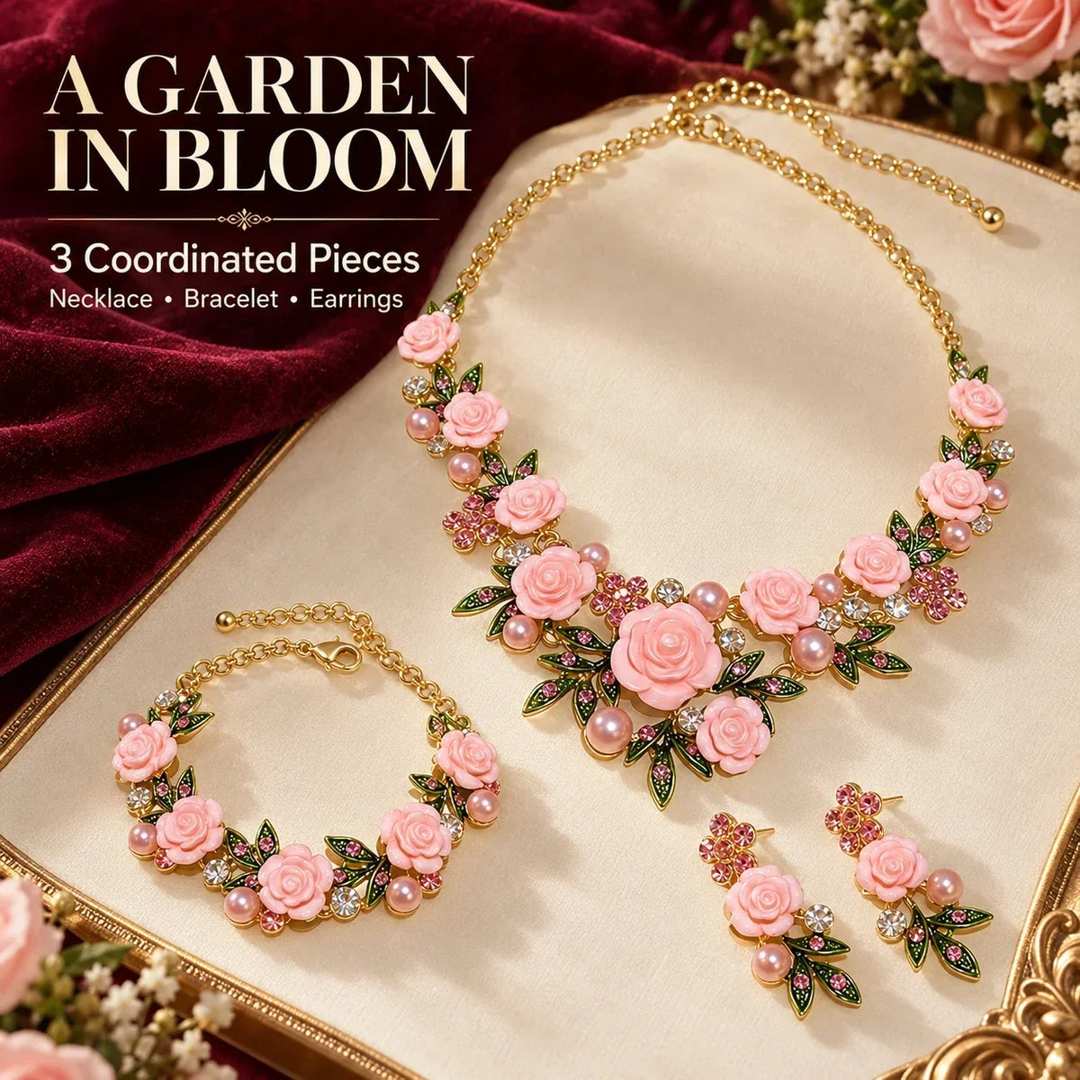 🌹Vintage Rose Garden Pearl & Crystal Jewelry Collection