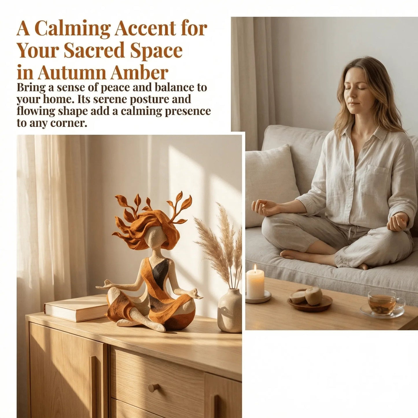 🌿 Mindful Goddess Resin Figurine – 2 Styles (Autumn Amber & Winter Moon), Hand-Painted Zen Statue for Meditation, Yoga & Meaningful Home Decor Gift