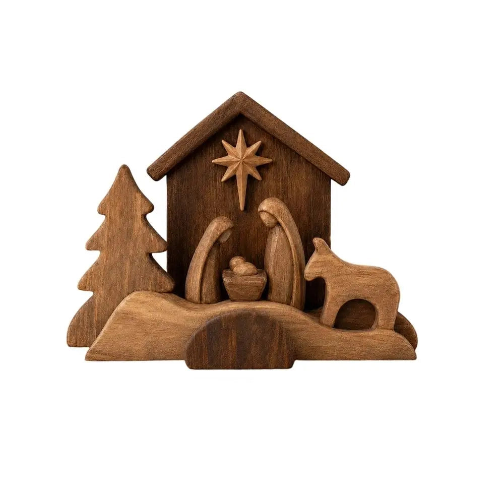 🪵 Rustic Wooden Nativity Scene Religious Christmas Decor