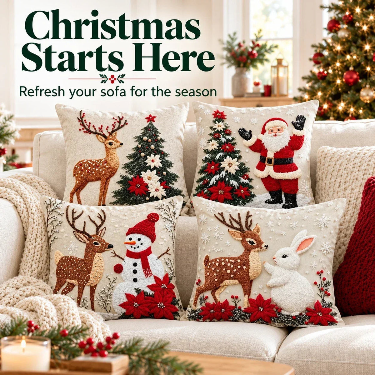 🎅 Christmas Holiday Sofa Pillow Covers