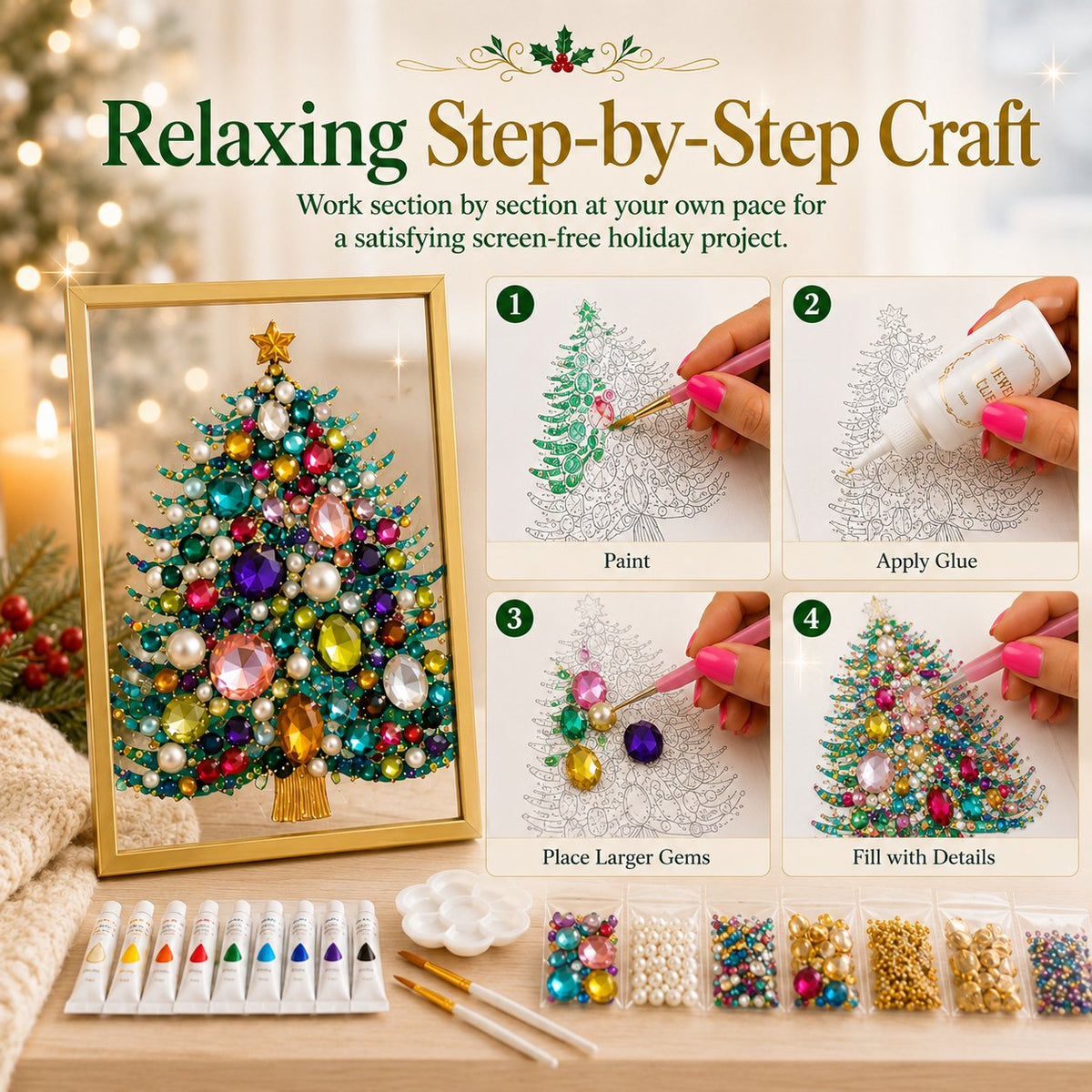 ✨🎁 Jewel & Pearl Christmas Tree DIY Painting Craft Kit