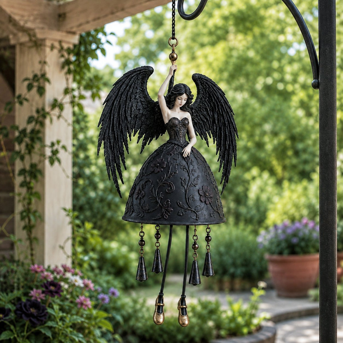 💜 Dark Angel Gothic Wind Chime – Enchanting Outdoor Garden Hanging Decor