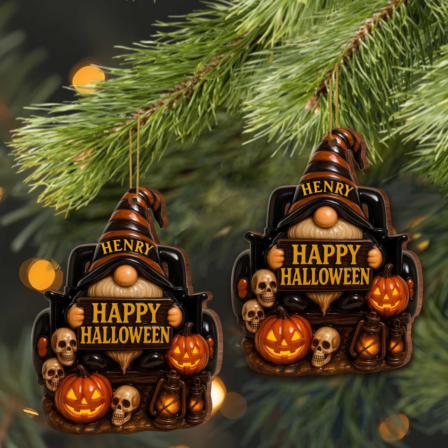 👻 Personalized Halloween Goblin Ornament – Custom Name Resin Hanging Decor for Home