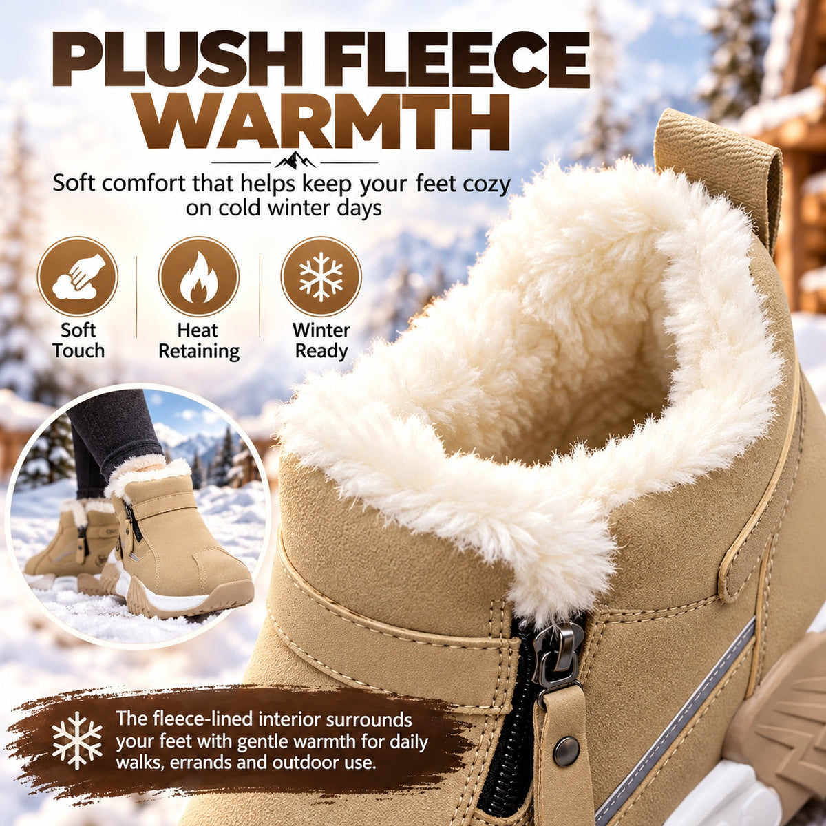 🥾 Anti Slip Warm Fur Lined Outdoor Winter Boots