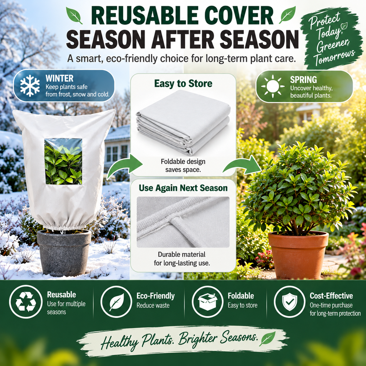 🌿 WINTER GARDEN ESSENTIAL(2PCS) | Plant Frost Protection Cover – Breathable Reusable Cover for Shrubs, Pots & Young Trees
