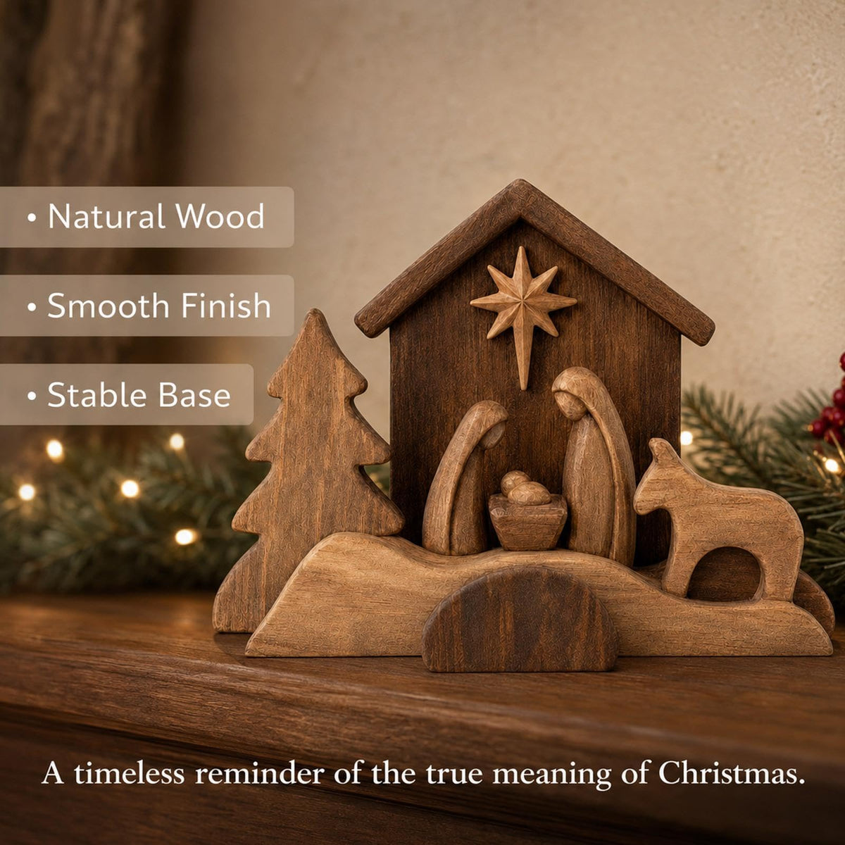 🪵 Rustic Wooden Nativity Scene Religious Christmas Decor