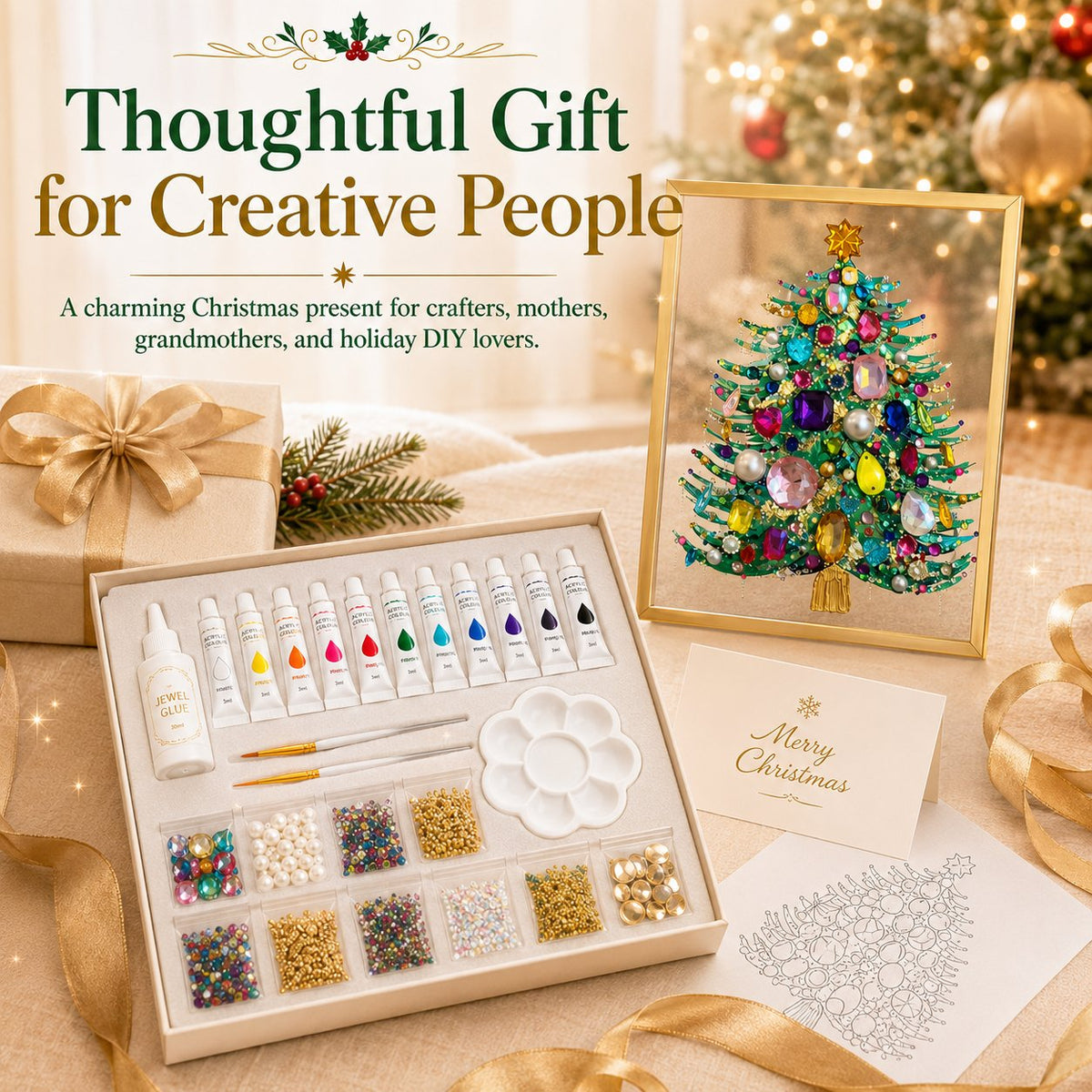 ✨🎁 Jewel & Pearl Christmas Tree DIY Painting Craft Kit