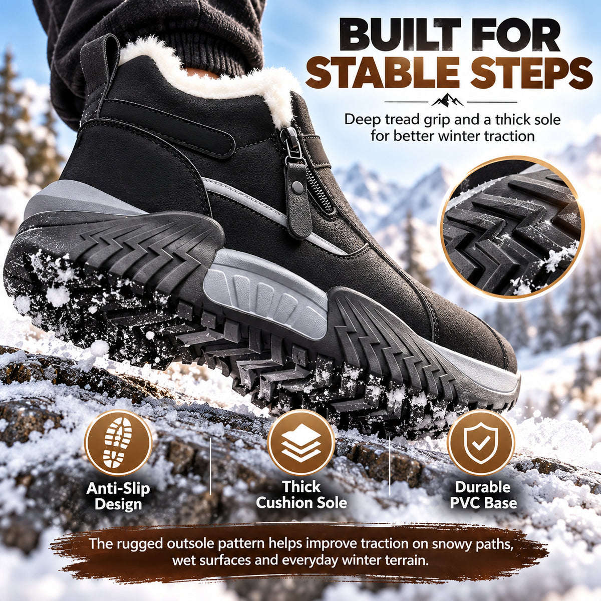 🥾 Anti Slip Warm Fur Lined Outdoor Winter Boots