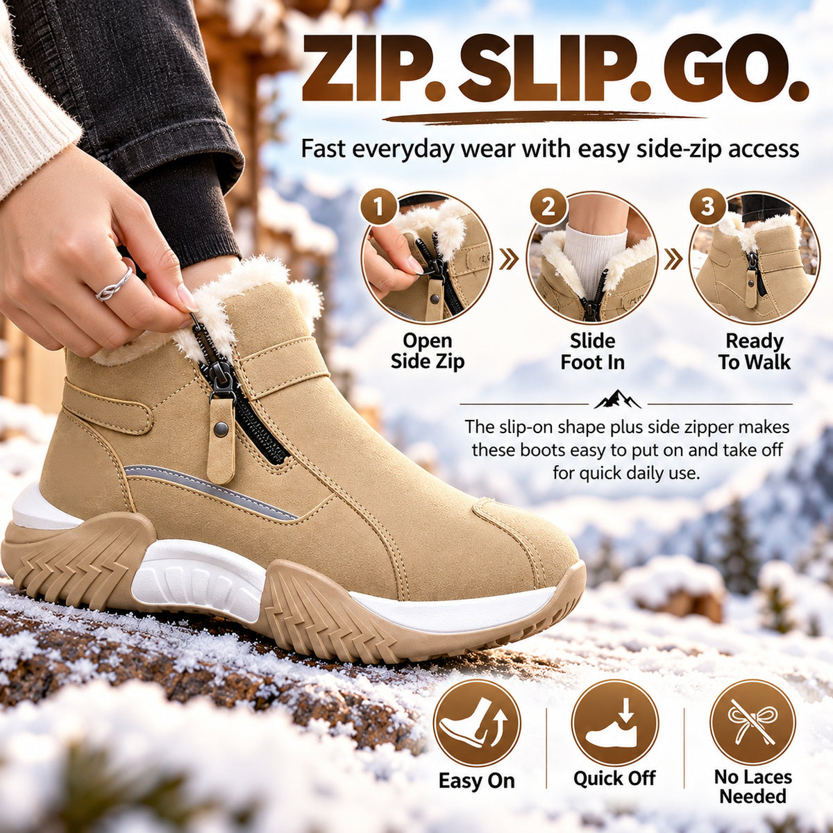 🥾 Anti Slip Warm Fur Lined Outdoor Winter Boots