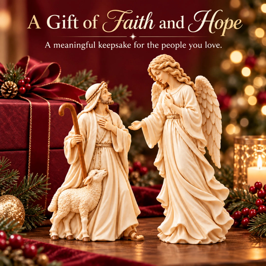 ✨ Shepherd and Angel Figurine Set – Religious Christmas Decorative Statues