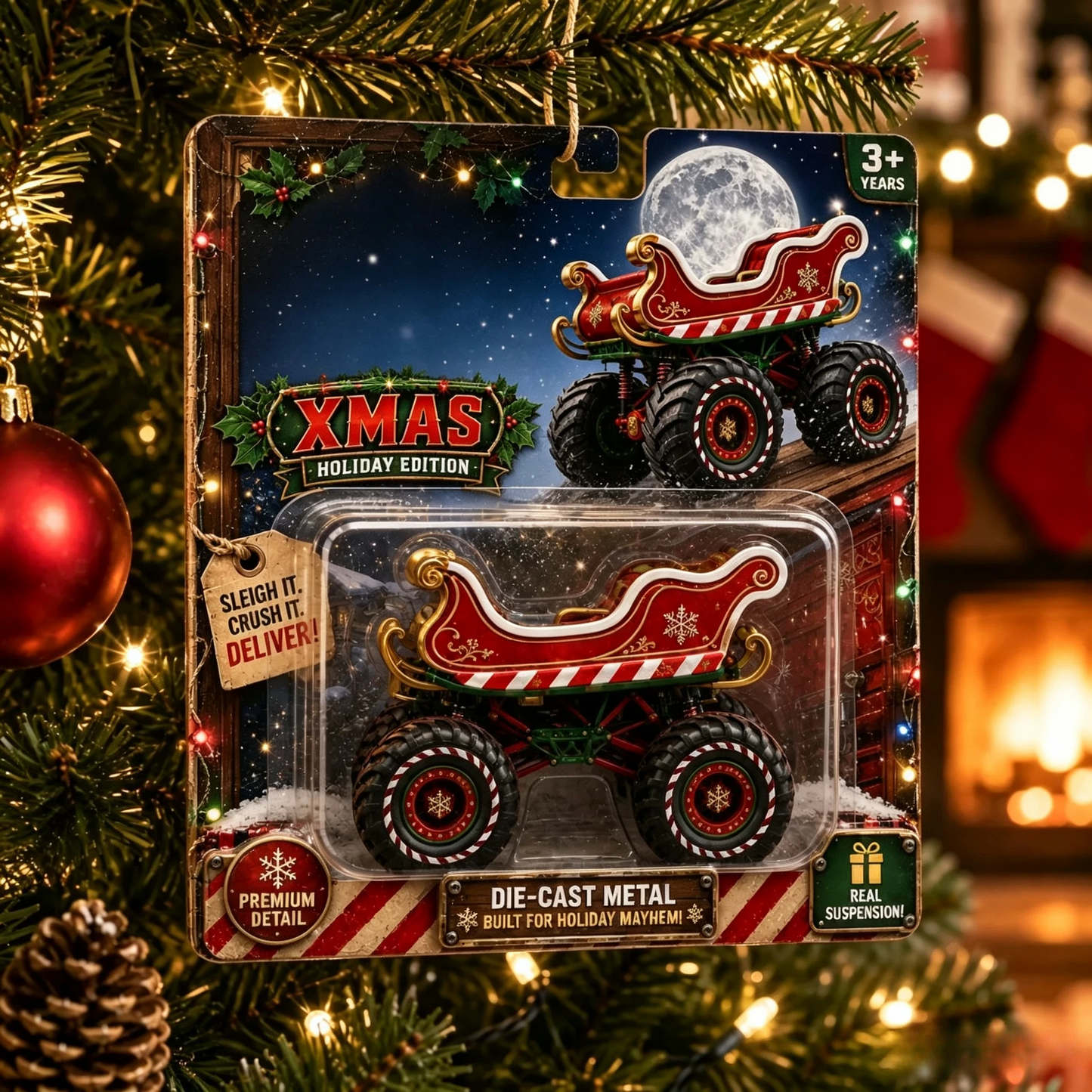 🎄Christmas Monster Truck Toy – Gift-Ready Holiday Sleigh