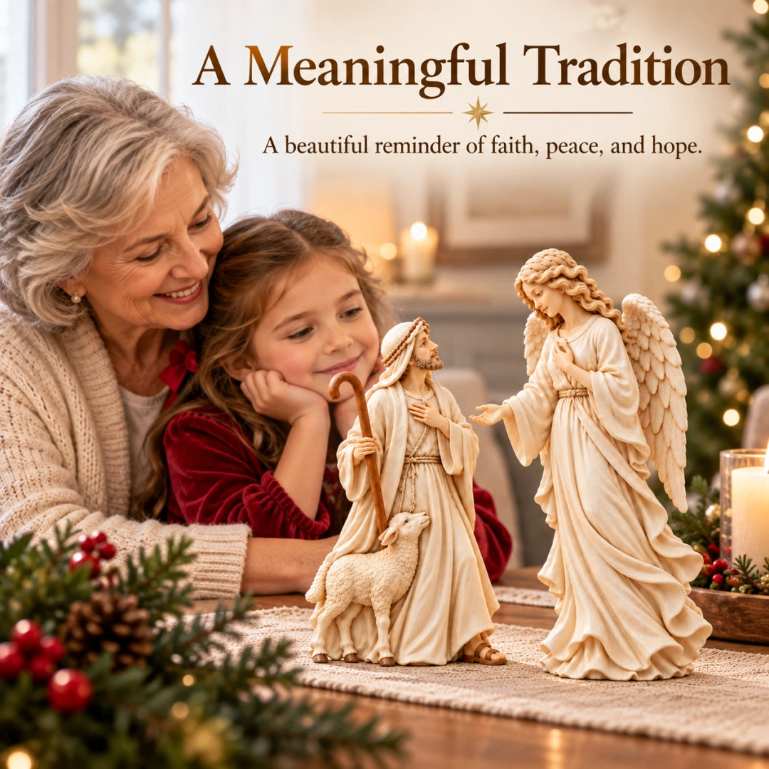 ✨ Shepherd and Angel Figurine Set – Religious Christmas Decorative Statues