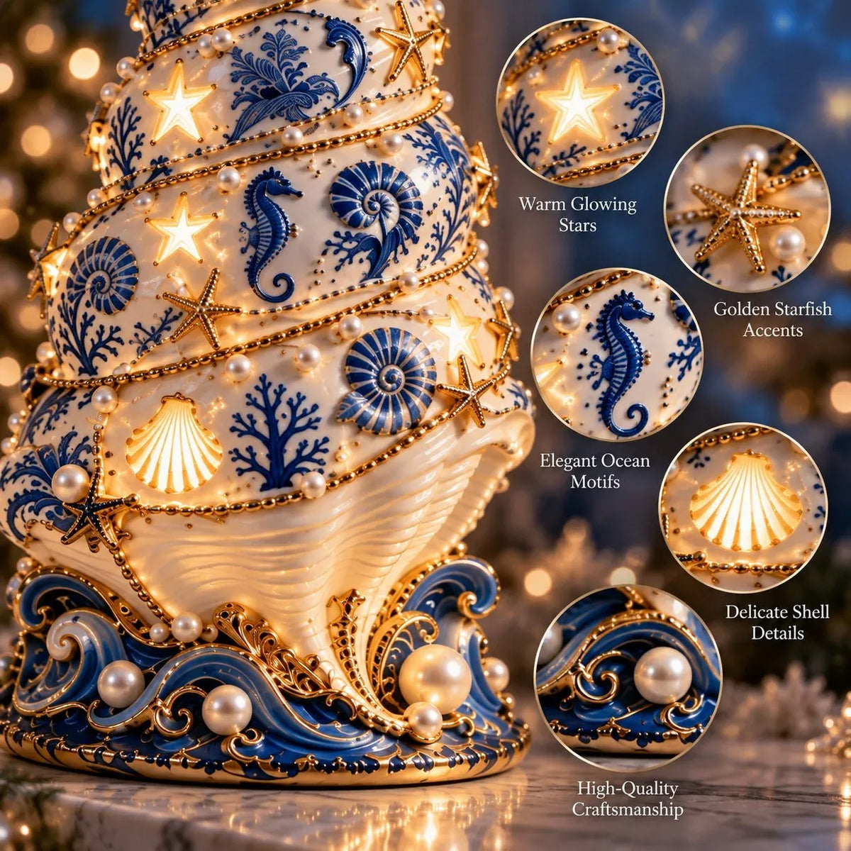 🌊Coastal Christmas Seashell Tree Projection Lamp| Warm Glow &Ocean-Inspired Holiday Projection