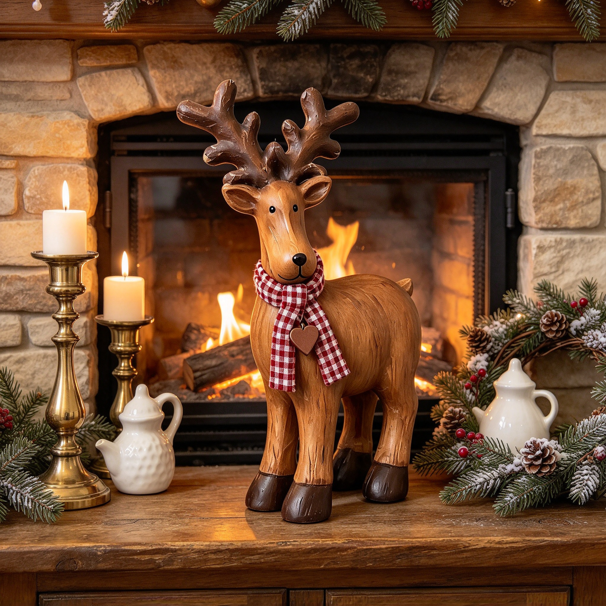 🦌 Solid Wood Christmas Reindeer Tabletop Decor
