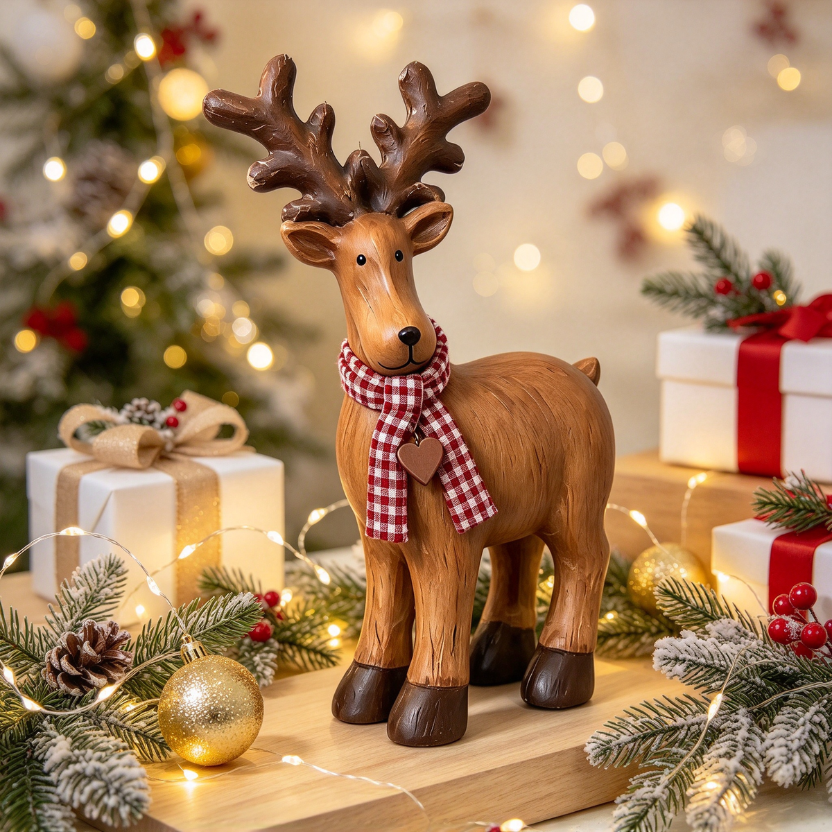 🦌 Solid Wood Christmas Reindeer Tabletop Decor
