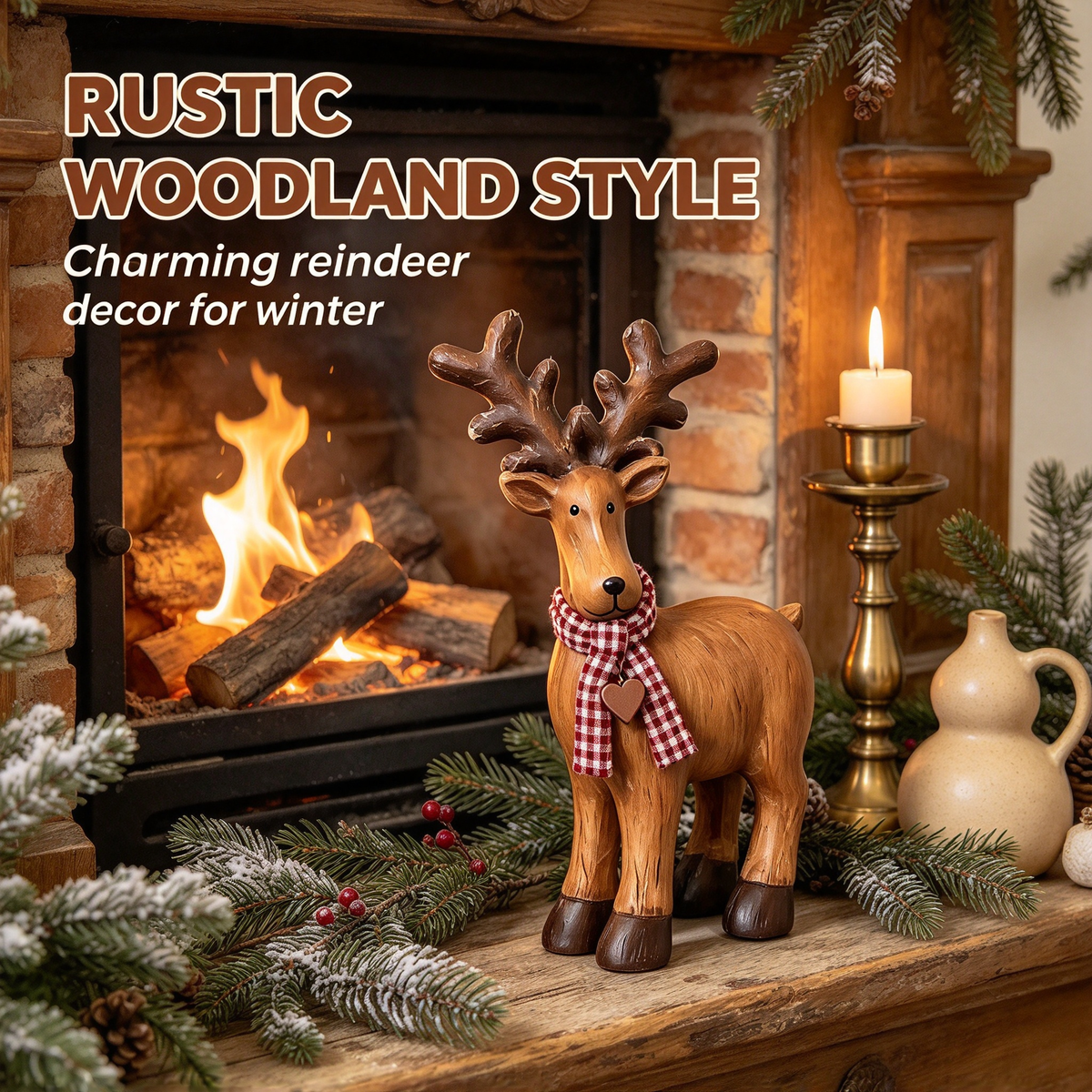 🦌 Solid Wood Christmas Reindeer Tabletop Decor