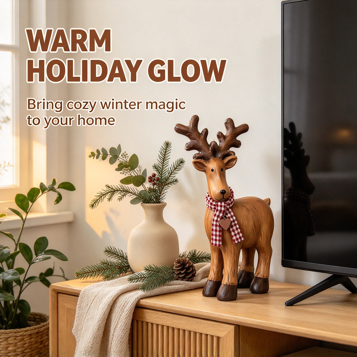 🦌 Solid Wood Christmas Reindeer Tabletop Decor