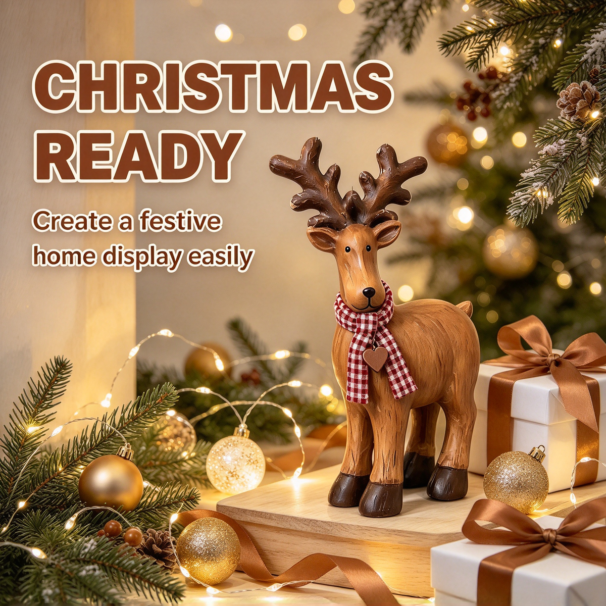 🦌 Solid Wood Christmas Reindeer Tabletop Decor