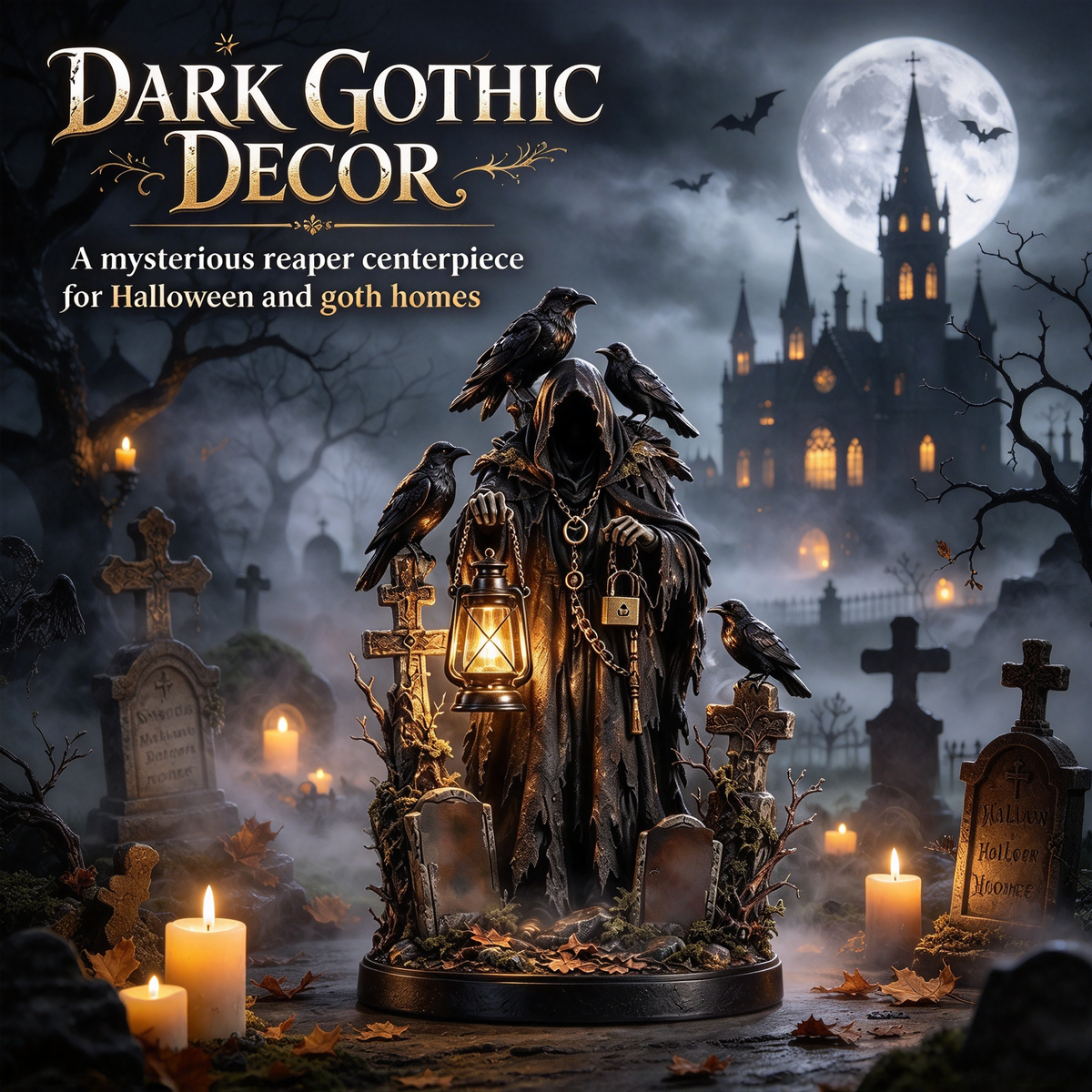 🏮 Gothic Reaper with Ravens Tabletop Figurine light