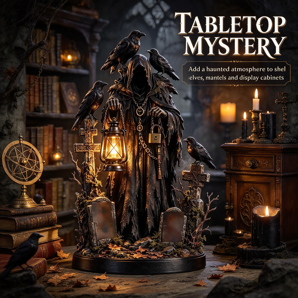 🏮 Gothic Reaper with Ravens Tabletop Figurine light