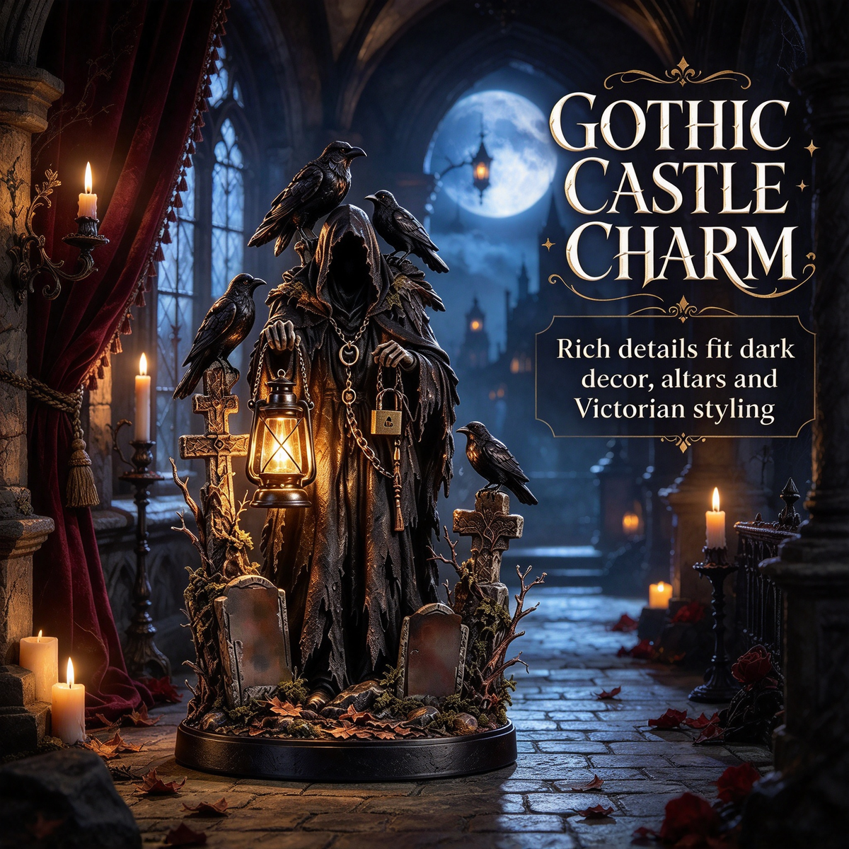 🏮 Gothic Reaper with Ravens Tabletop Figurine light