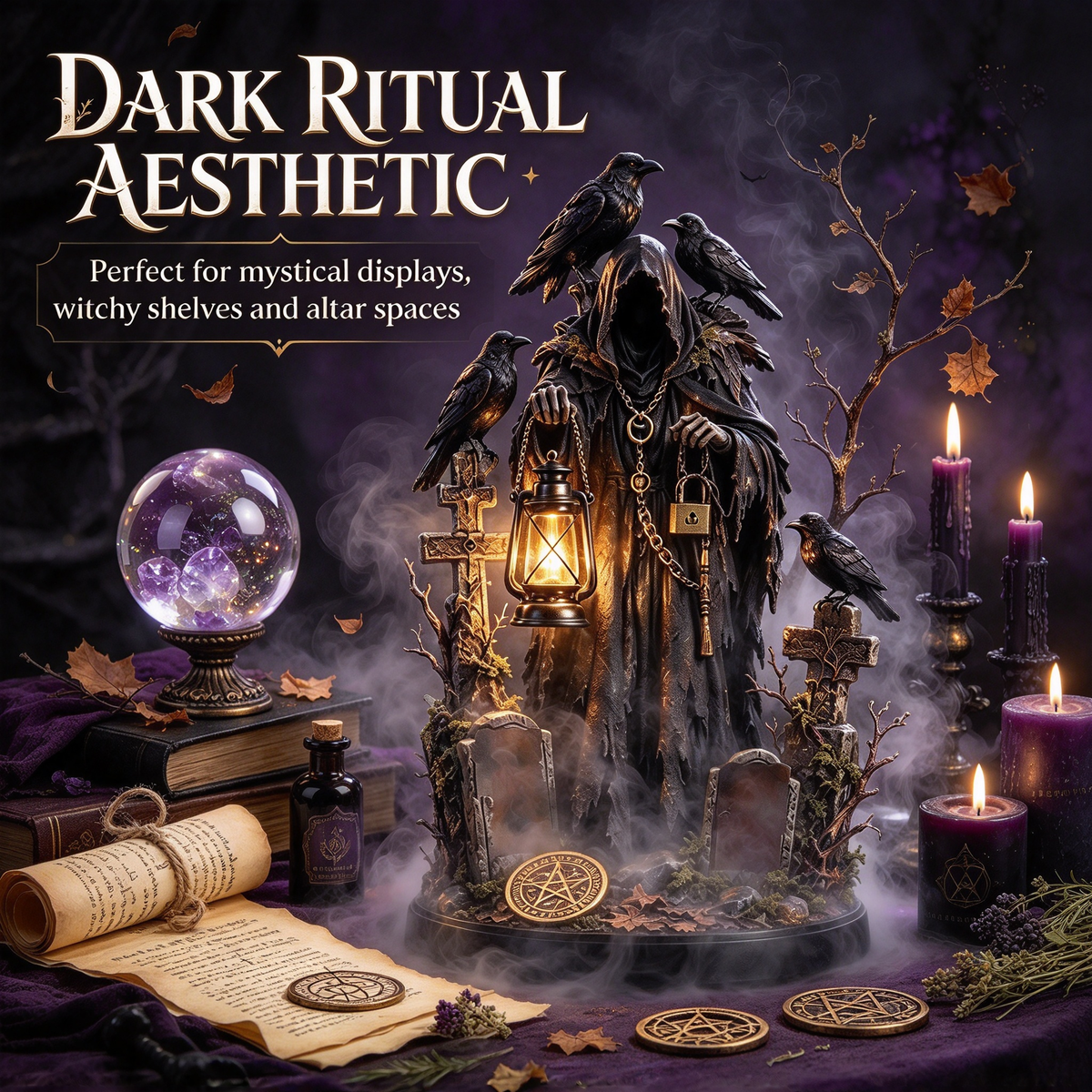 🏮 Gothic Reaper with Ravens Tabletop Figurine light