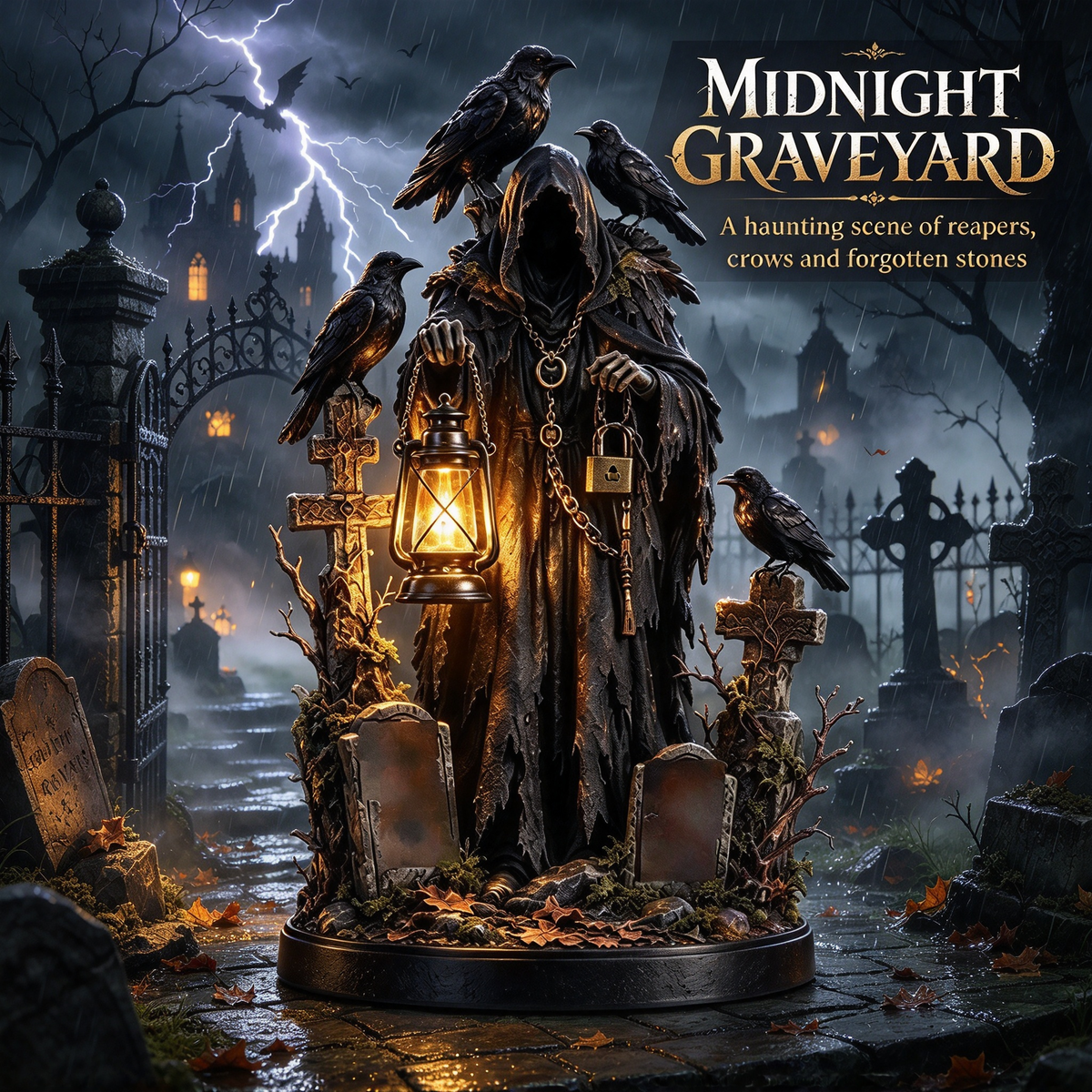 🏮 Gothic Reaper with Ravens Tabletop Figurine light
