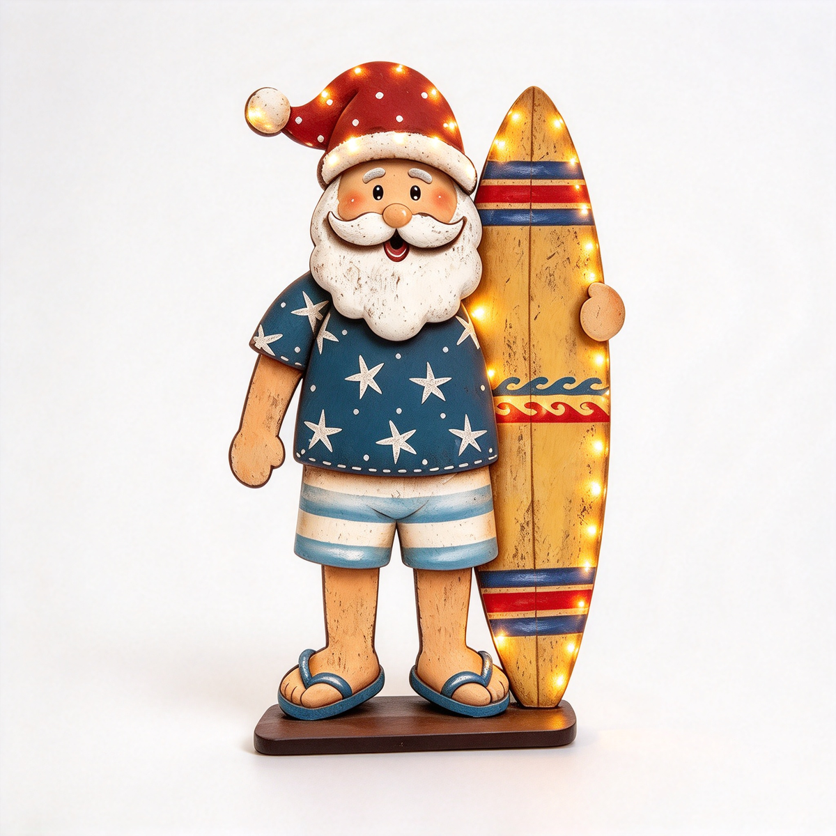 🌴 Beach Santa with Surfboard Wooden Christmas Sign