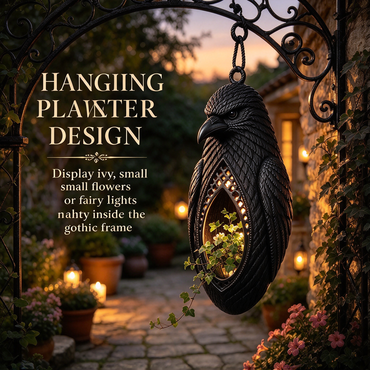 🖤 Dark Raven Hanging Planter Garden Wall Decor
