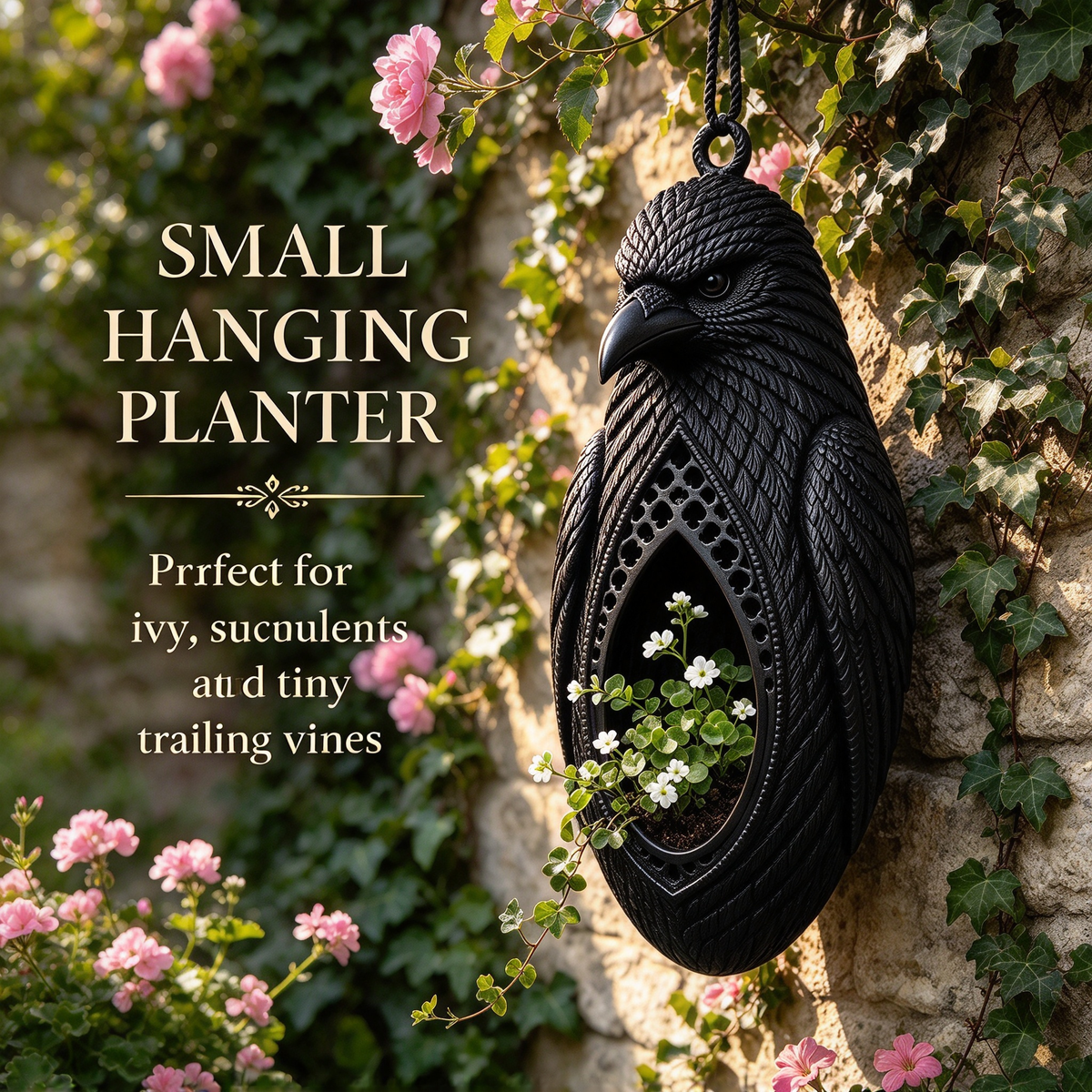 🖤 Dark Raven Hanging Planter Garden Wall Decor