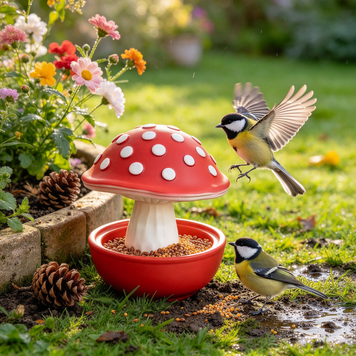 🍄 Mushroom Bird Feeder, Outdoor Garden Wild Bird Food Bowl