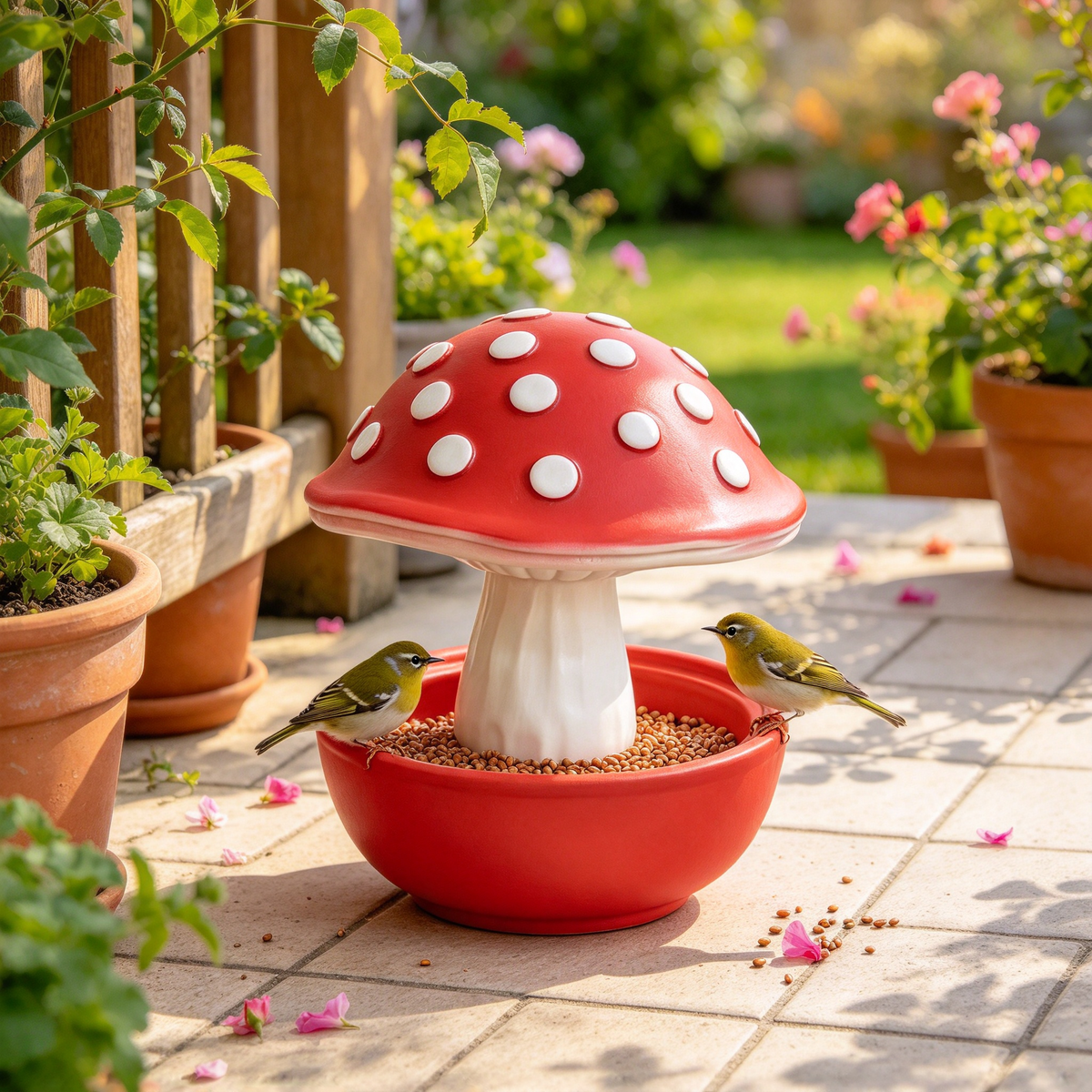 🍄 Mushroom Bird Feeder, Outdoor Garden Wild Bird Food Bowl