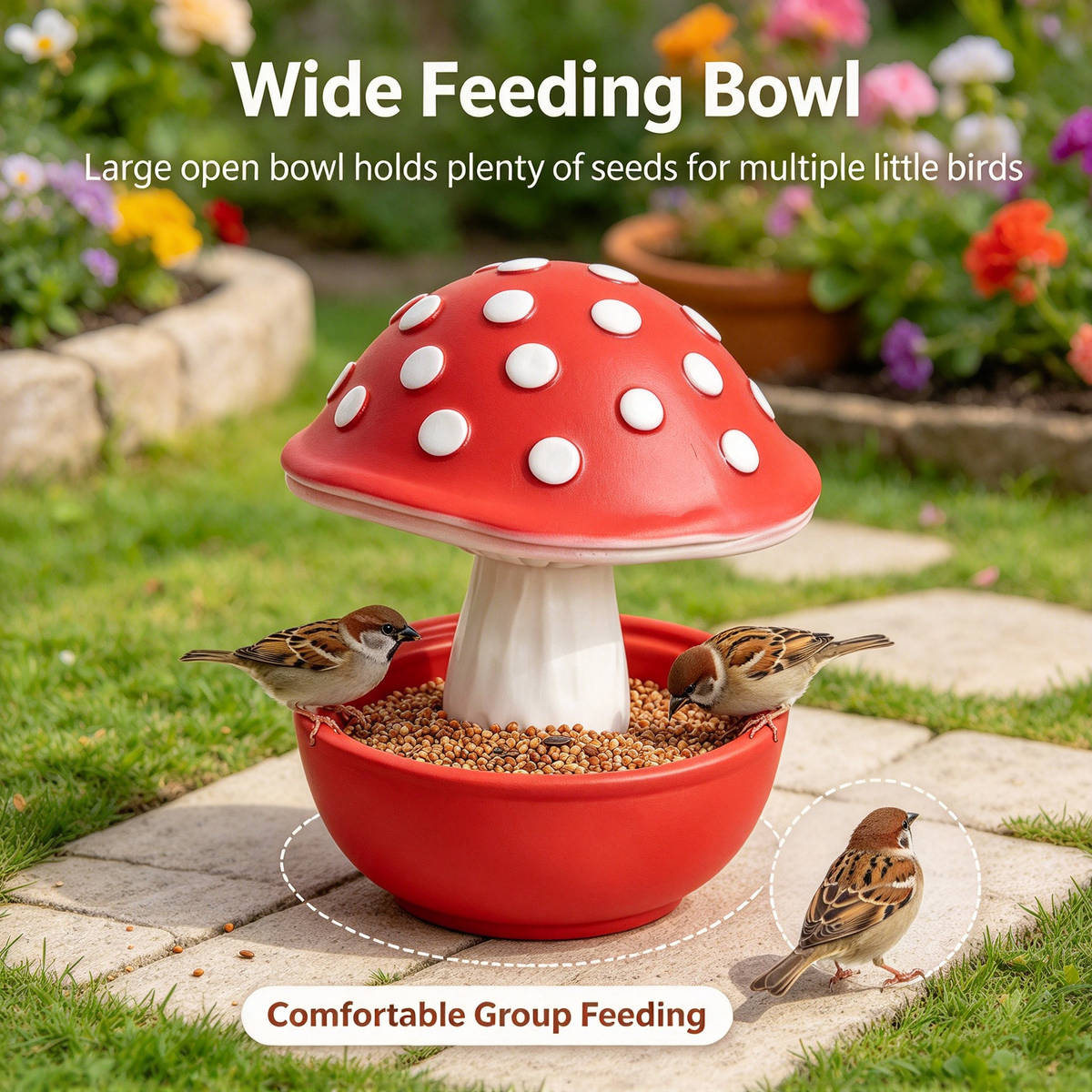 🍄 Mushroom Bird Feeder, Outdoor Garden Wild Bird Food Bowl