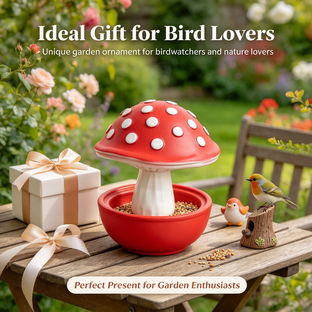 🍄 Mushroom Bird Feeder, Outdoor Garden Wild Bird Food Bowl
