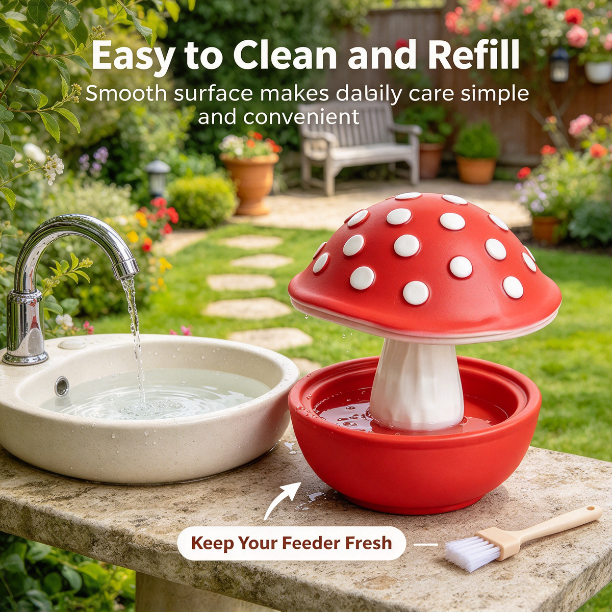 🍄 Mushroom Bird Feeder, Outdoor Garden Wild Bird Food Bowl