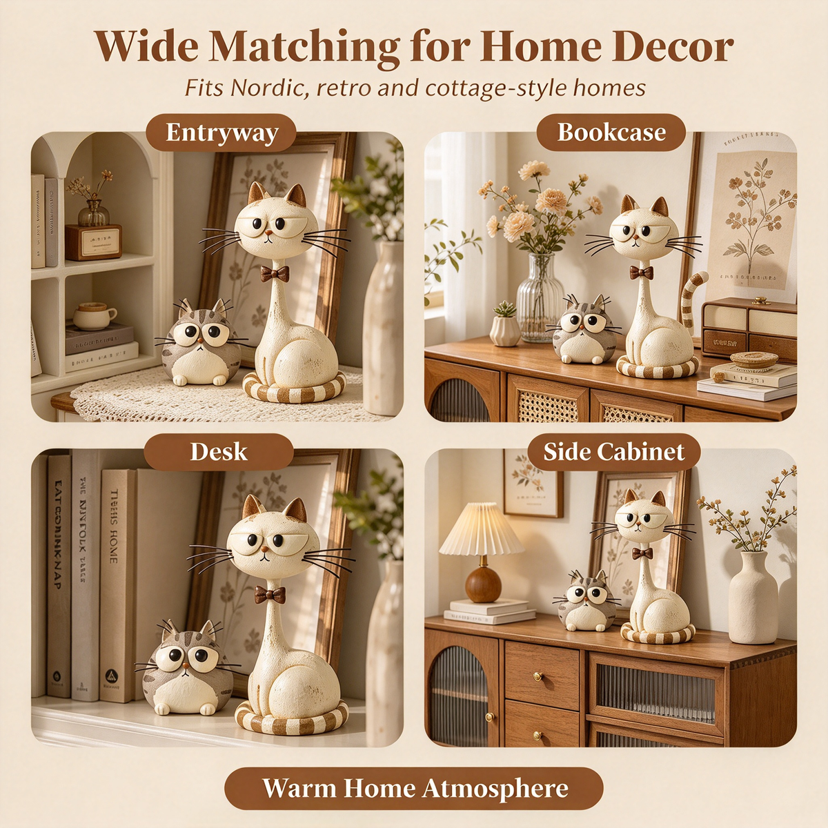🪵 Rustic Distressed Cat Statue, Home Tabletop Decoration🐱