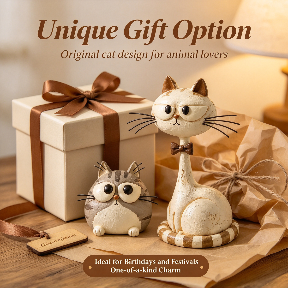 🪵 Rustic Distressed Cat Statue, Home Tabletop Decoration🐱