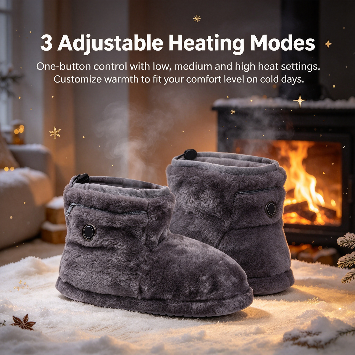 🧦 USB Heated Slipper Boots 3 Heat Settings Fuzzy Warm Foot Warmer