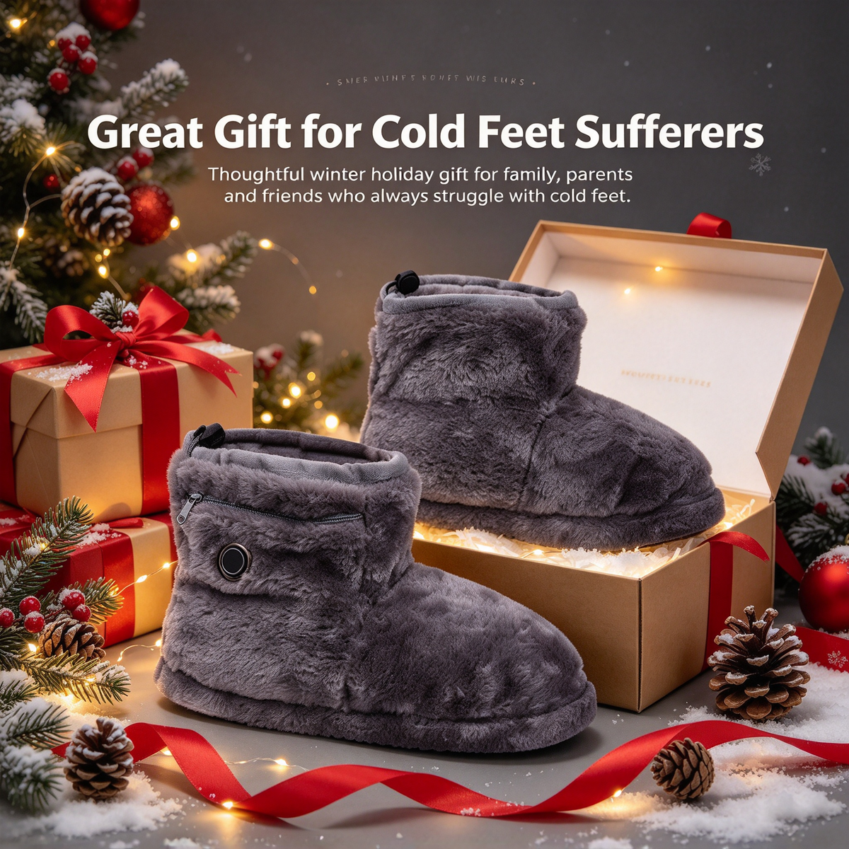 🧦 USB Heated Slipper Boots 3 Heat Settings Fuzzy Warm Foot Warmer