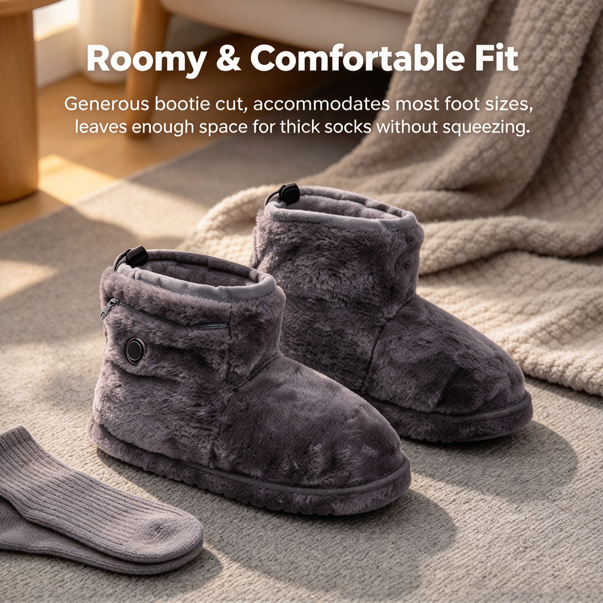 🧦 USB Heated Slipper Boots 3 Heat Settings Fuzzy Warm Foot Warmer