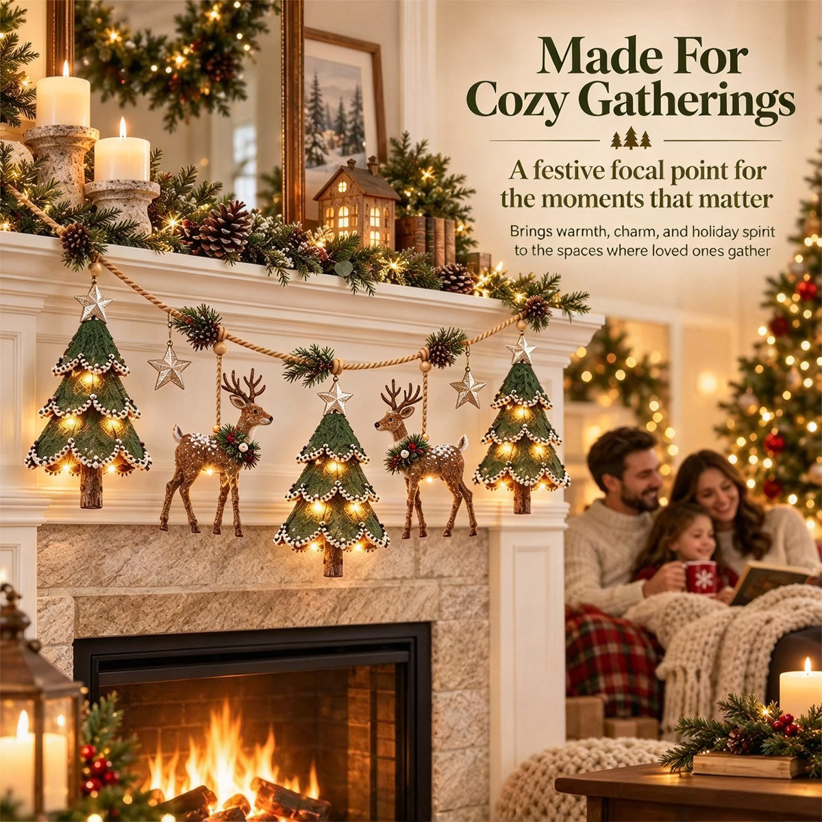 ✨ Farmhouse Lighted Christmas Mantel Garland