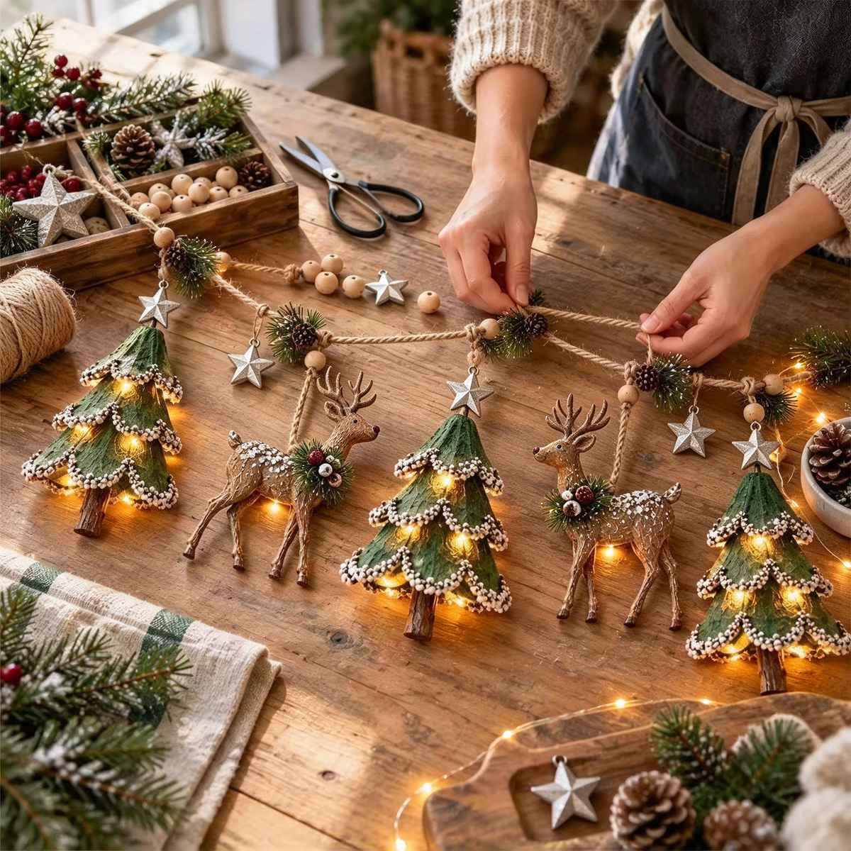 ✨ Farmhouse Lighted Christmas Mantel Garland