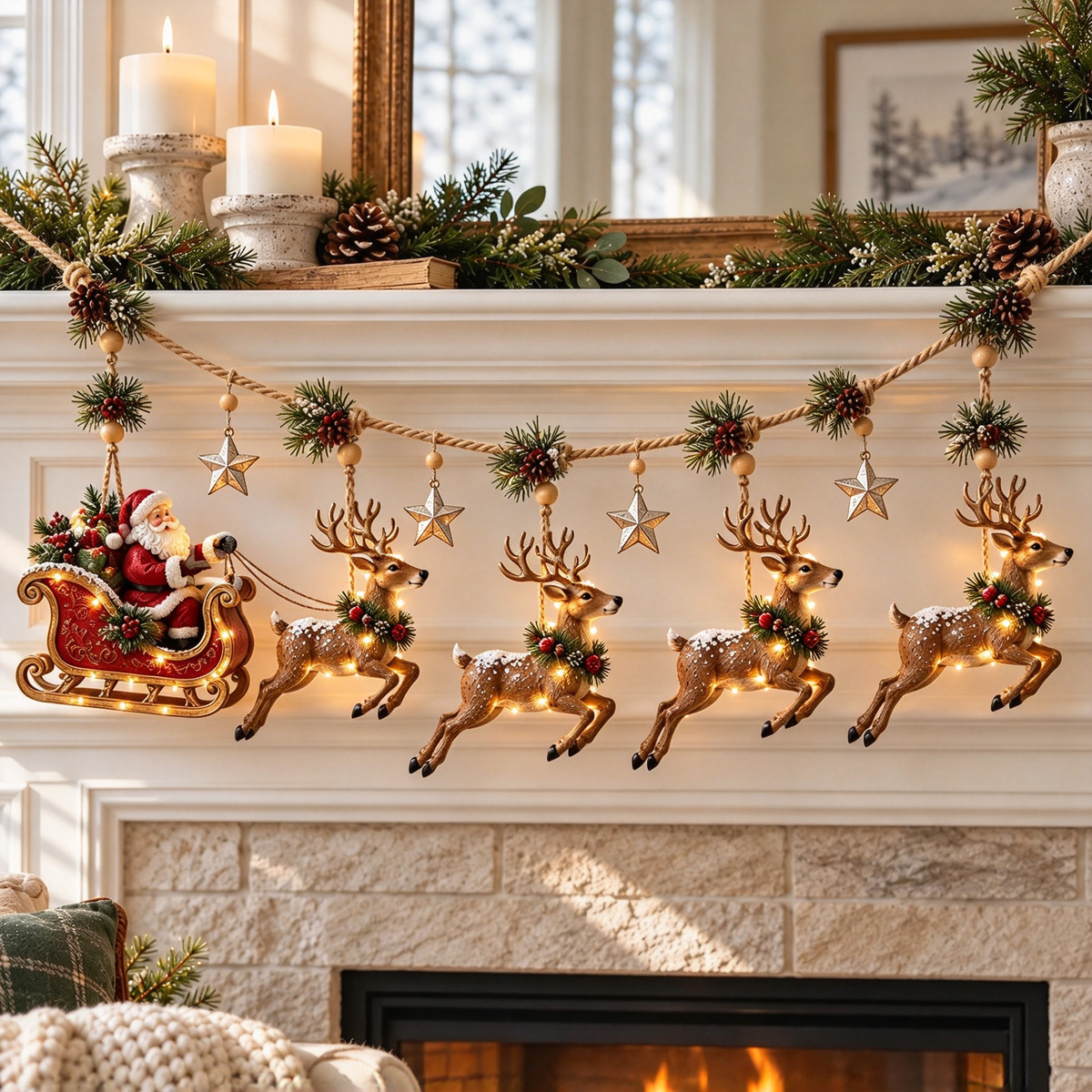 ✨ Farmhouse Lighted Christmas Mantel Garland
