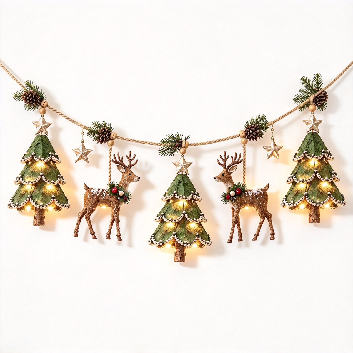 ✨ Farmhouse Lighted Christmas Mantel Garland