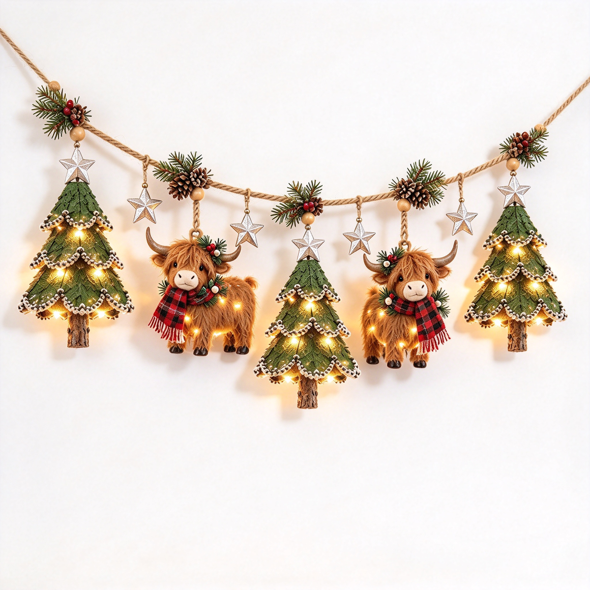 ✨ Farmhouse Lighted Christmas Mantel Garland