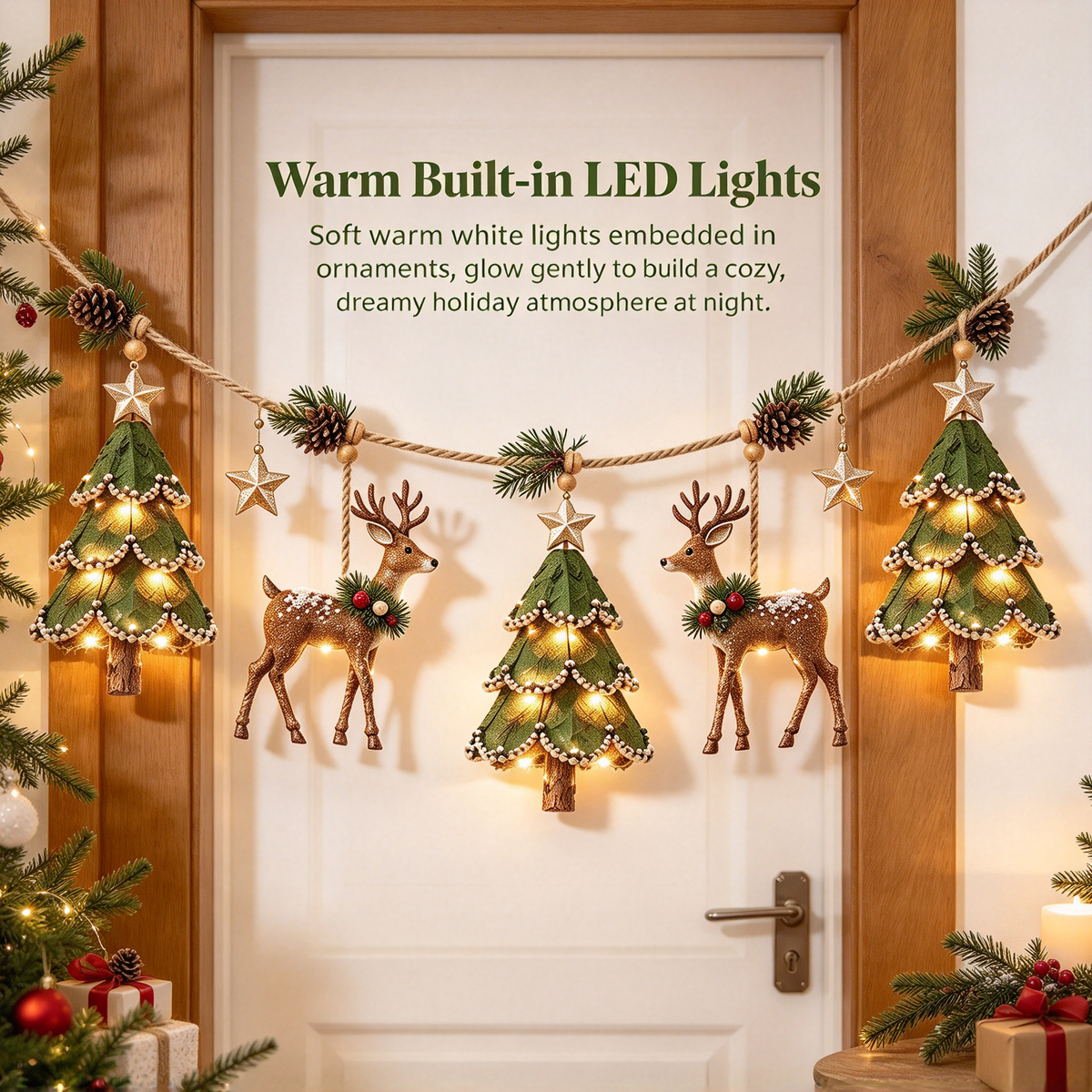 ✨ Farmhouse Lighted Christmas Mantel Garland
