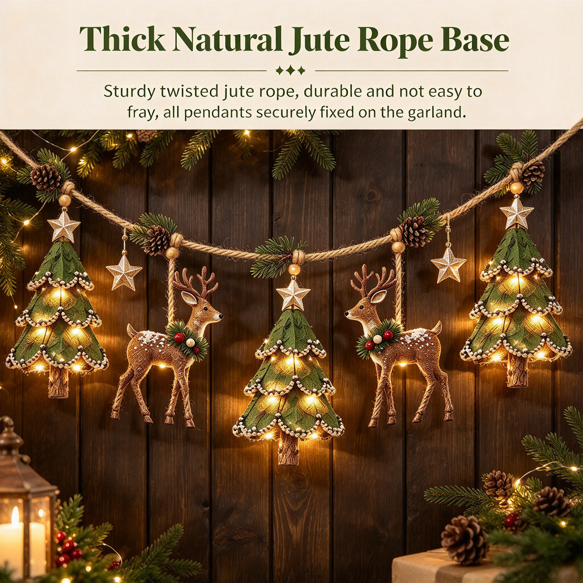✨ Farmhouse Lighted Christmas Mantel Garland