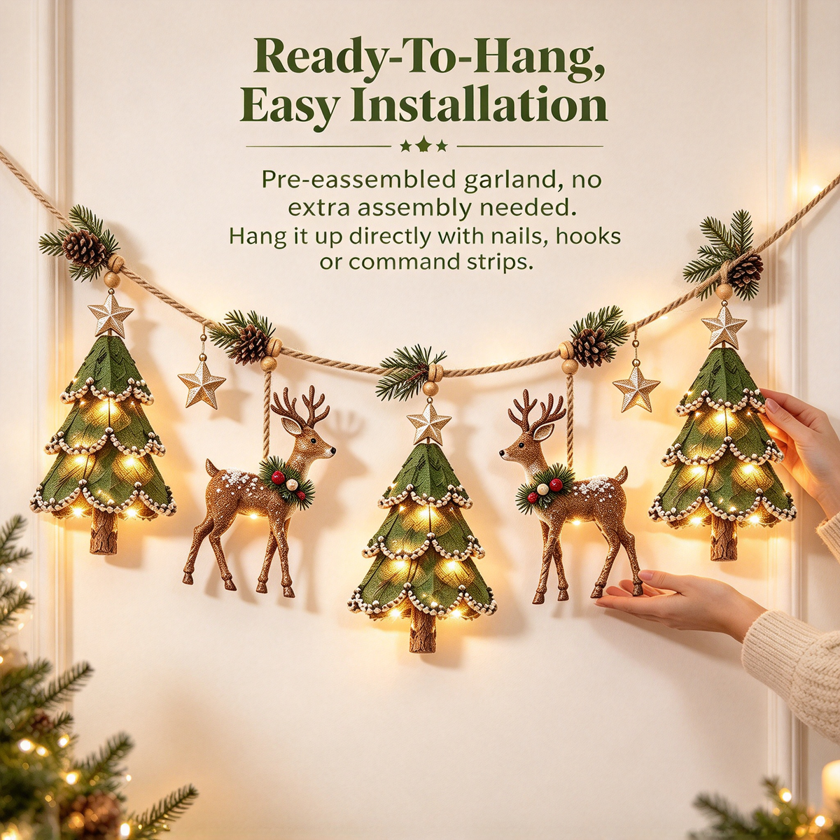 ✨ Farmhouse Lighted Christmas Mantel Garland