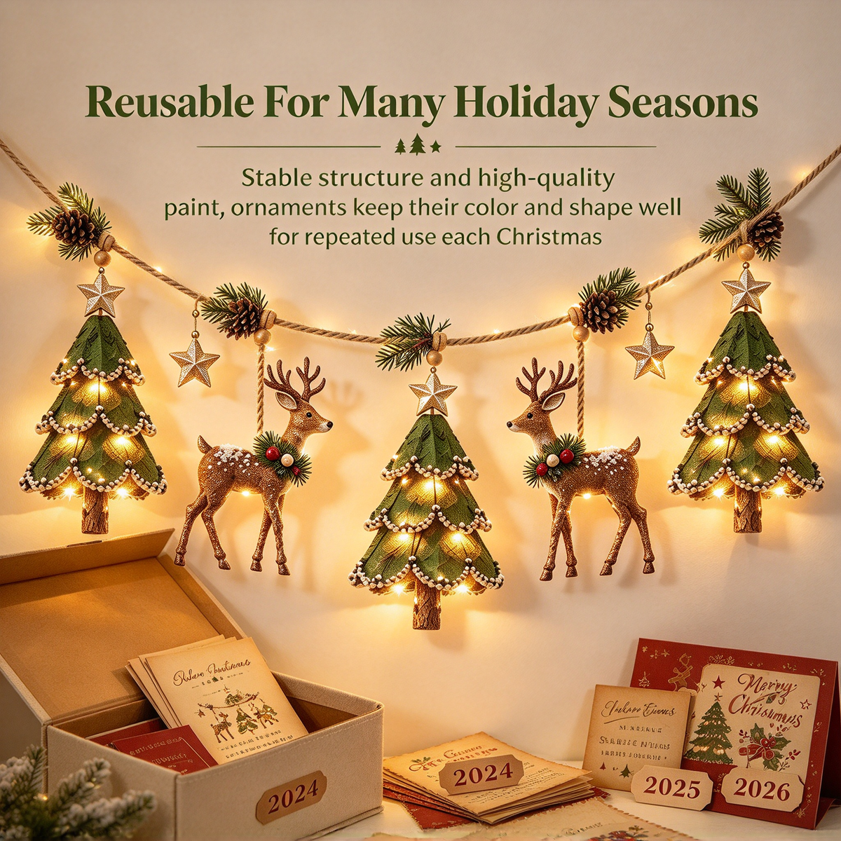 ✨ Farmhouse Lighted Christmas Mantel Garland