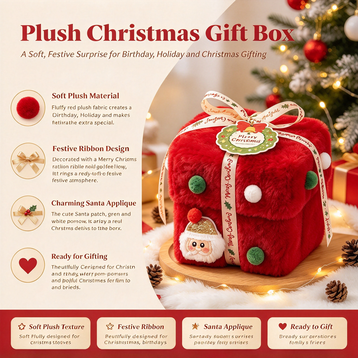 ✨ Christmas Plush Decorative Present Box for Small Gifts